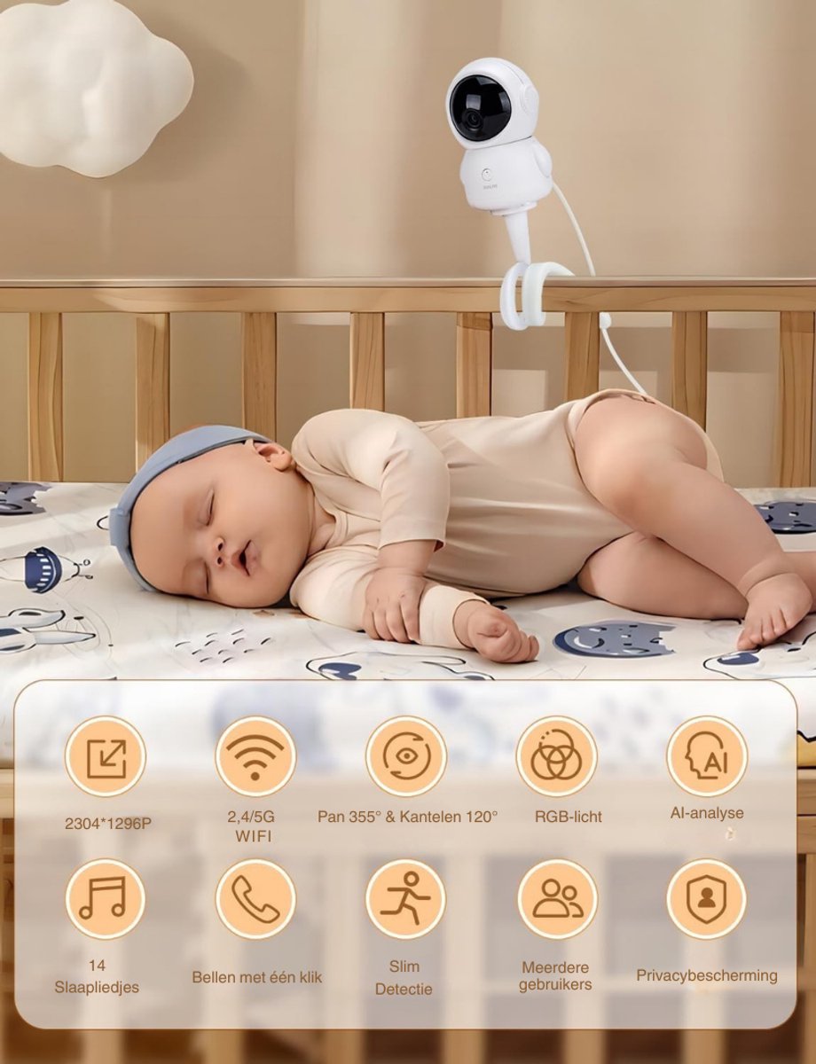 Babyfoon met Camera en Nachtzicht - Draagbare Monitor met Temperatuurbewaking