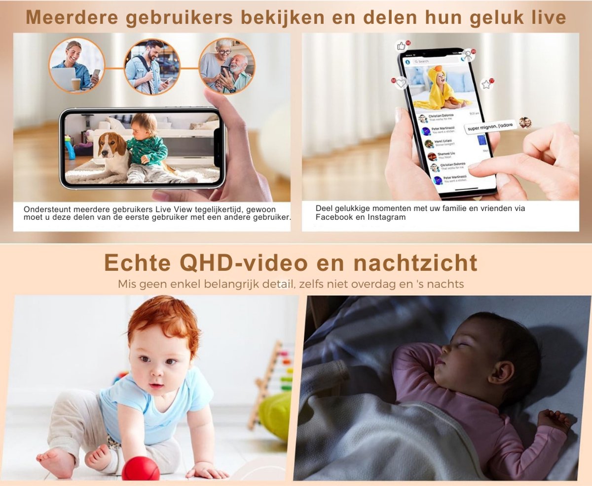 Babyfoon met Camera en Nachtzicht - Draagbare Monitor met Temperatuurbewaking