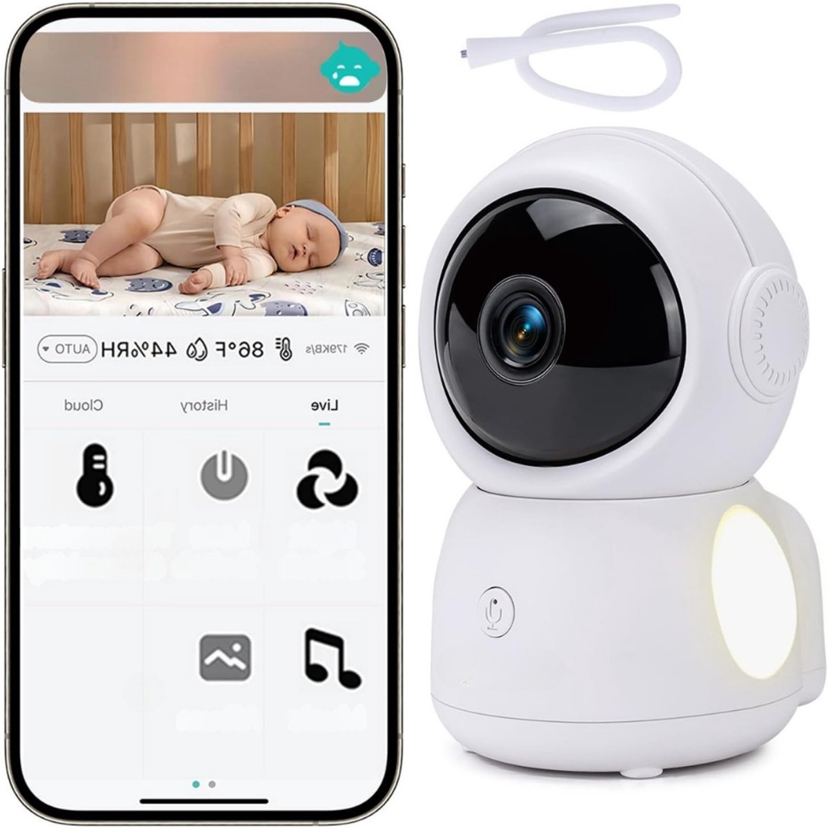 Babyfoon met Camera en Nachtzicht - Draagbare Monitor met Temperatuurbewaking