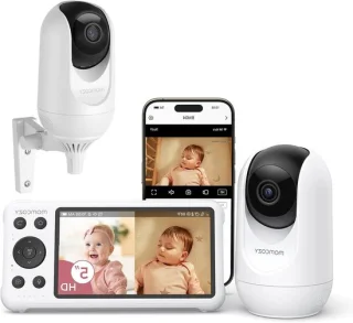 Babyfoon Met Camera - Video Monitor - Kind Bewaken - Twee Camera's - 127 cm Scherm - Wit