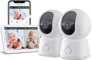 Babyfoon met twee camera's en 5 inch scherm, wit