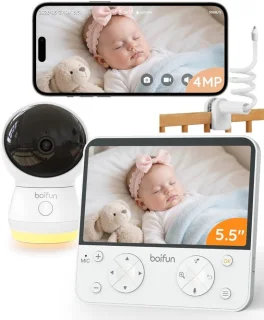 BOIFUN 2.5K 4MP babyfoon met camera en app en babyfoonhouder