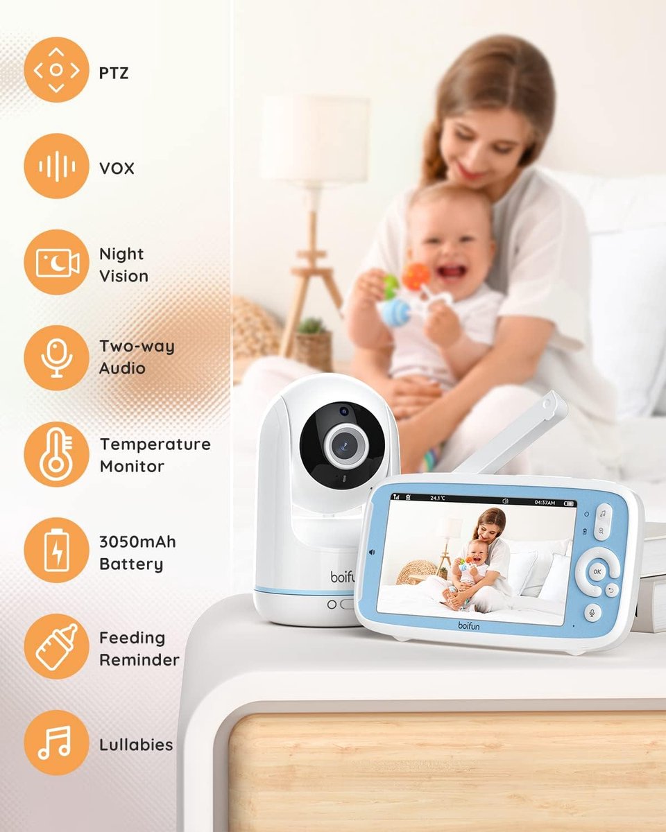 BOIFUN Video Babyfoon 5-inch 720P IPS 360 Camera