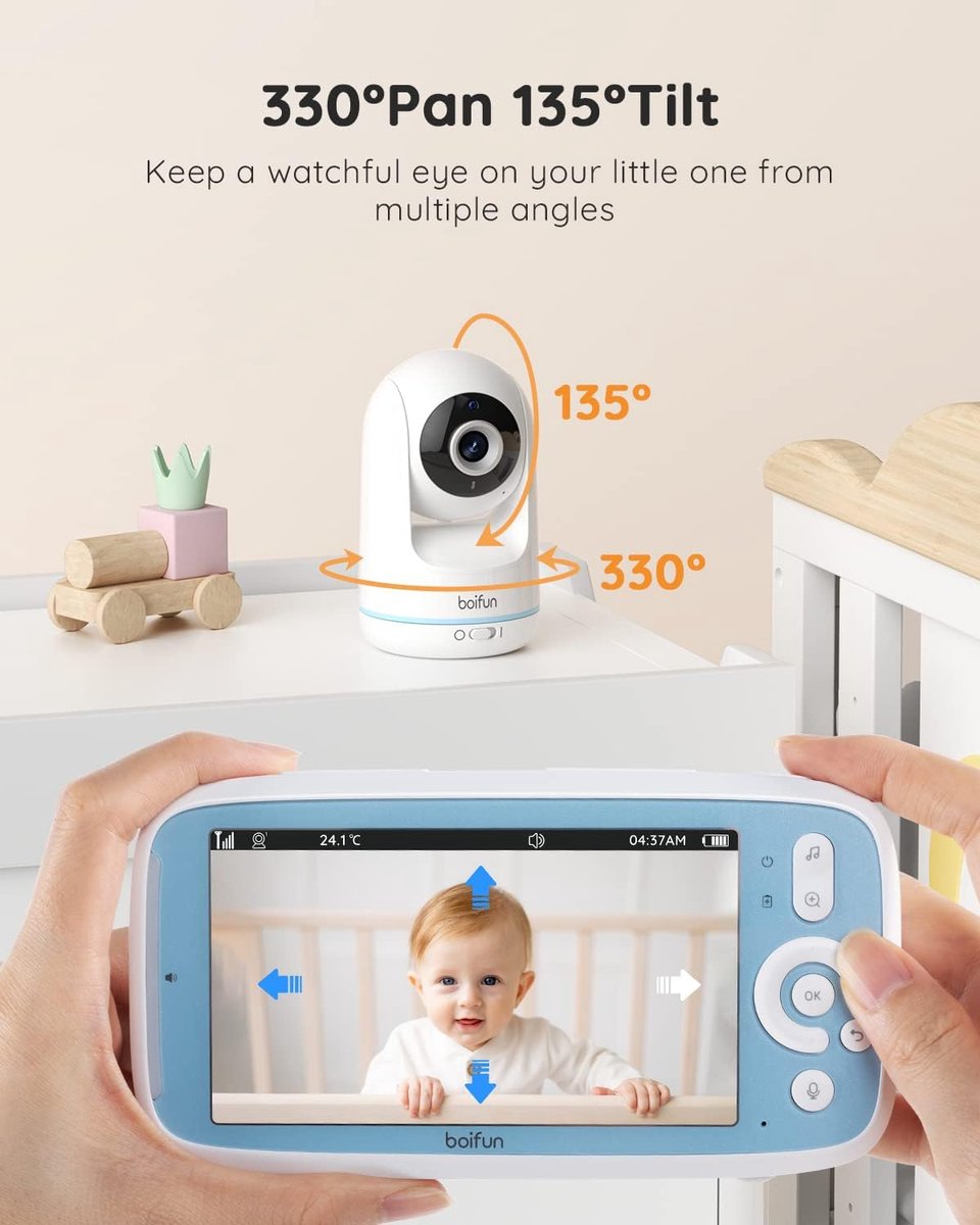 BOIFUN Video Babyfoon 5-inch 720P IPS 360 Camera
