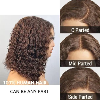 Braziliaans Mensenhaar Diepe Krullige Bob Pruik 13x4 Lace Front 8 Inch 180% Dichtheid