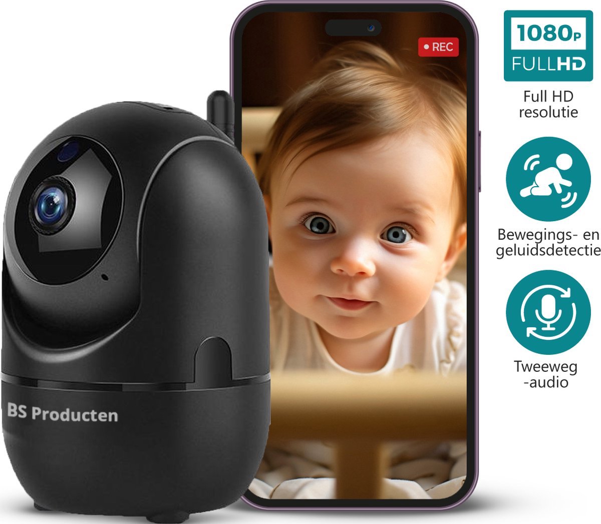 BS producten Babyfoon met Camera WiFi Full HD Zwart