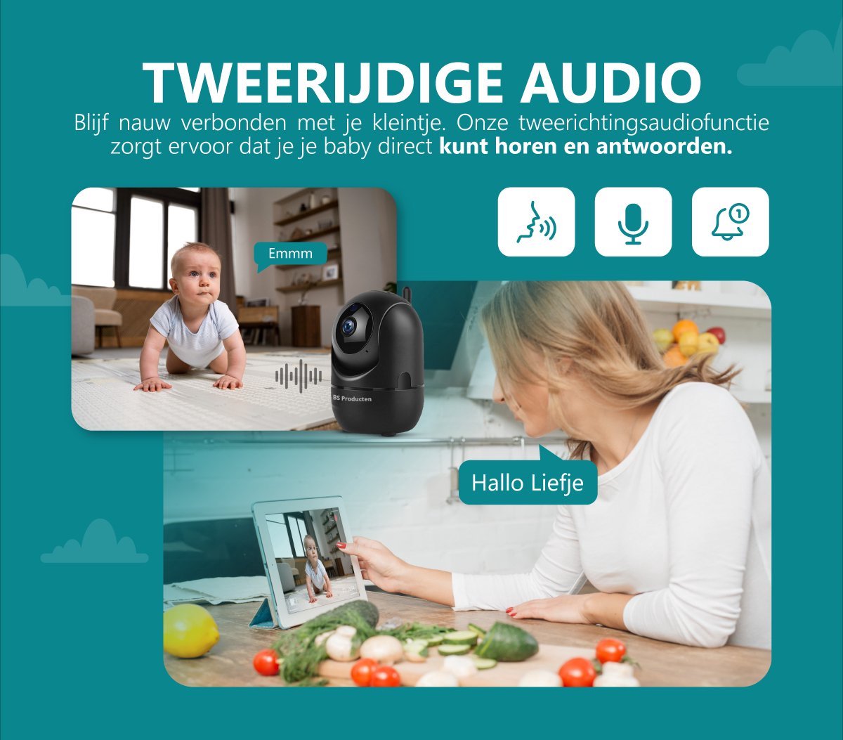 BS producten Babyfoon met Camera WiFi Full HD Zwart