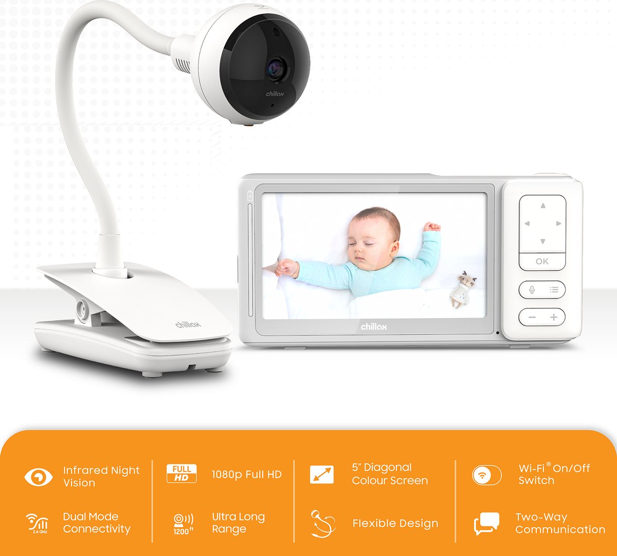 Chillax Care Giraffe Clip Babyfoon Wifi Full HD 1080p 5" Monitor