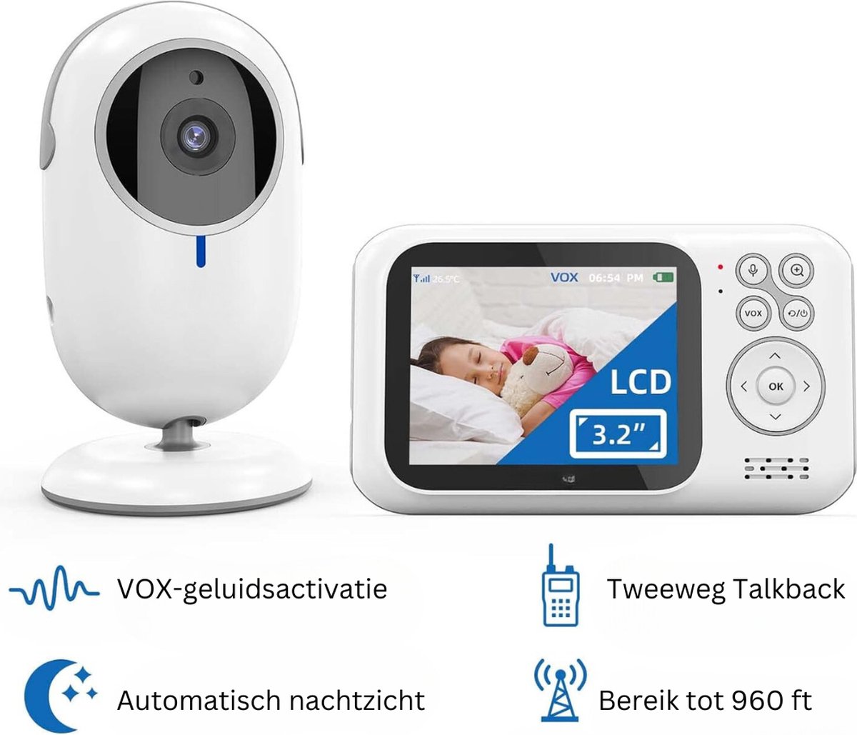 DailySupplies Babyfoon met Camera Full HD Wit-Grijs