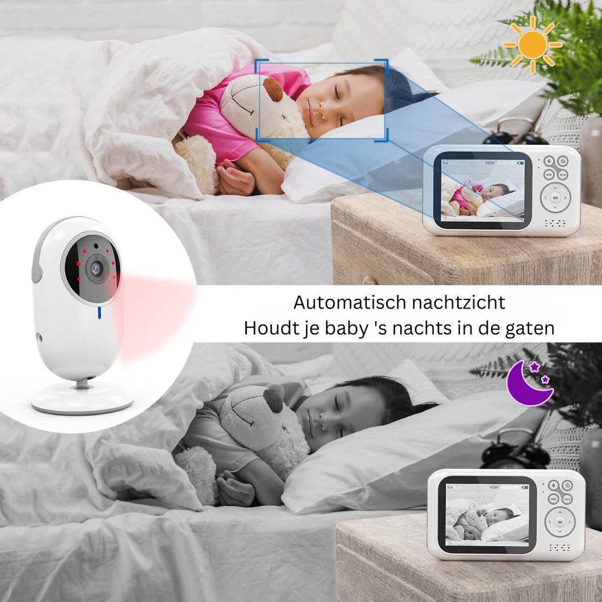 DailySupplies Babyfoon met Camera Full HD Wit-Grijs