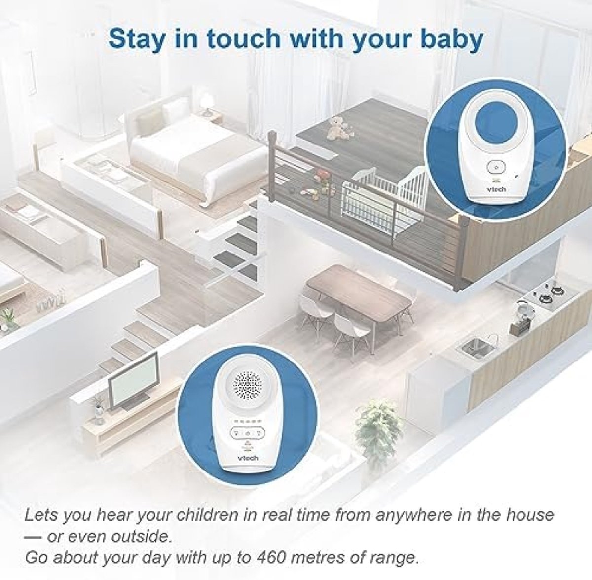 Digital Audio Baby Monitor Rechargeable 460m Range