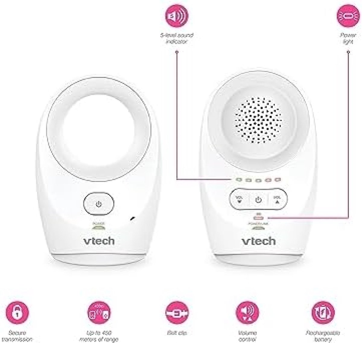 Digital Audio Baby Monitor Rechargeable 460m Range