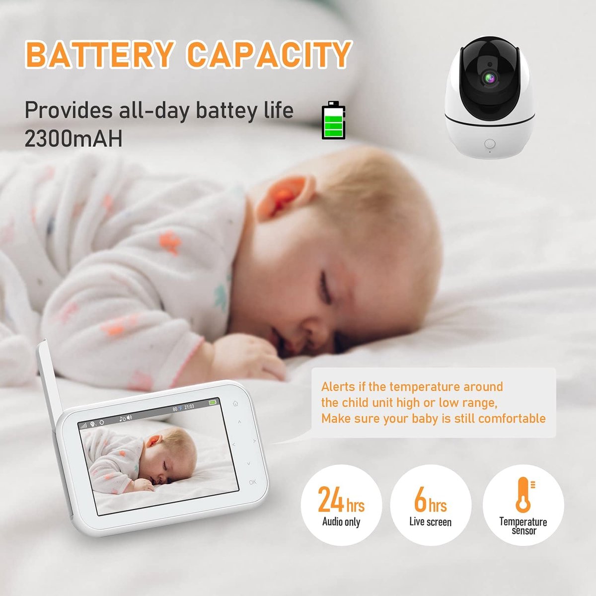 EP-1080P28 Baby Monitor met Camera en 4.3” LCD Scherm