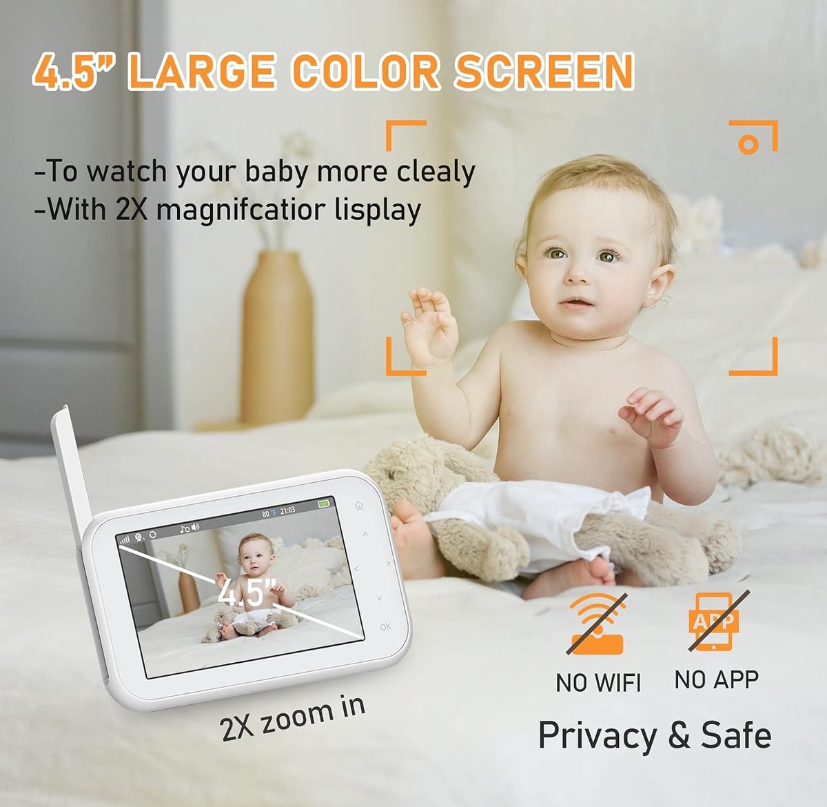 EP-1080P28 Baby Monitor met Camera en 4.3” LCD Scherm