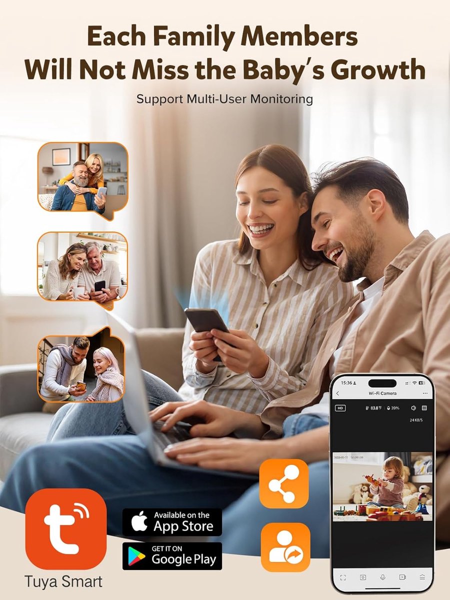 iFamily Smart Video Baby Monitor 2K Wi-Fi Camera 5” LCD Ouderunit