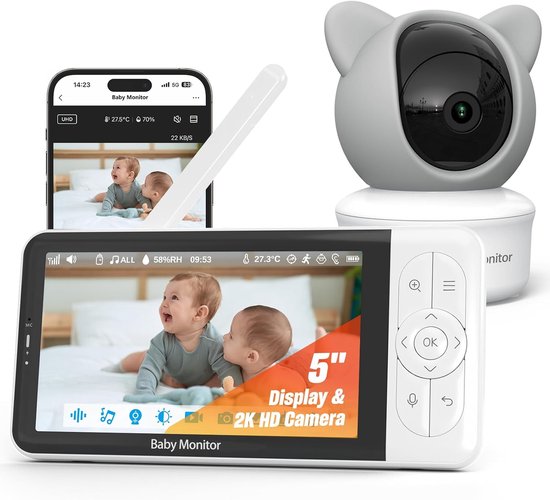 iFamily Smart Video Baby Monitor 2K Wi-Fi Camera 5” LCD Ouderunit