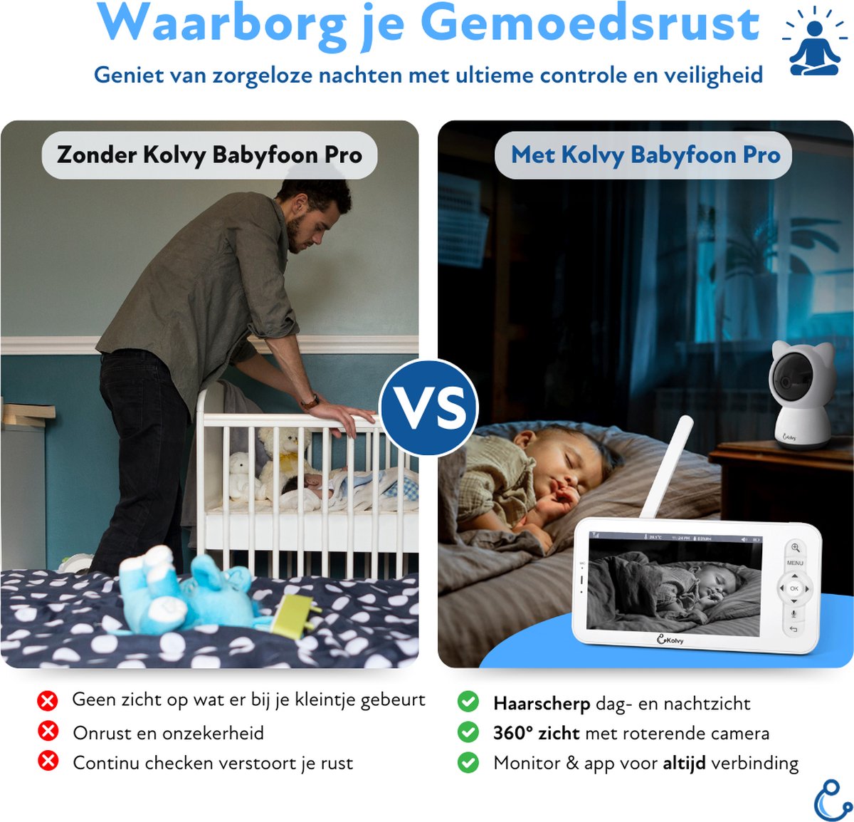 Kolvy Babyfoon Pro met Camera en App 1080p