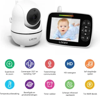 LAKOO HD Babyfoon met Camera en 3.5 Inch Monitor