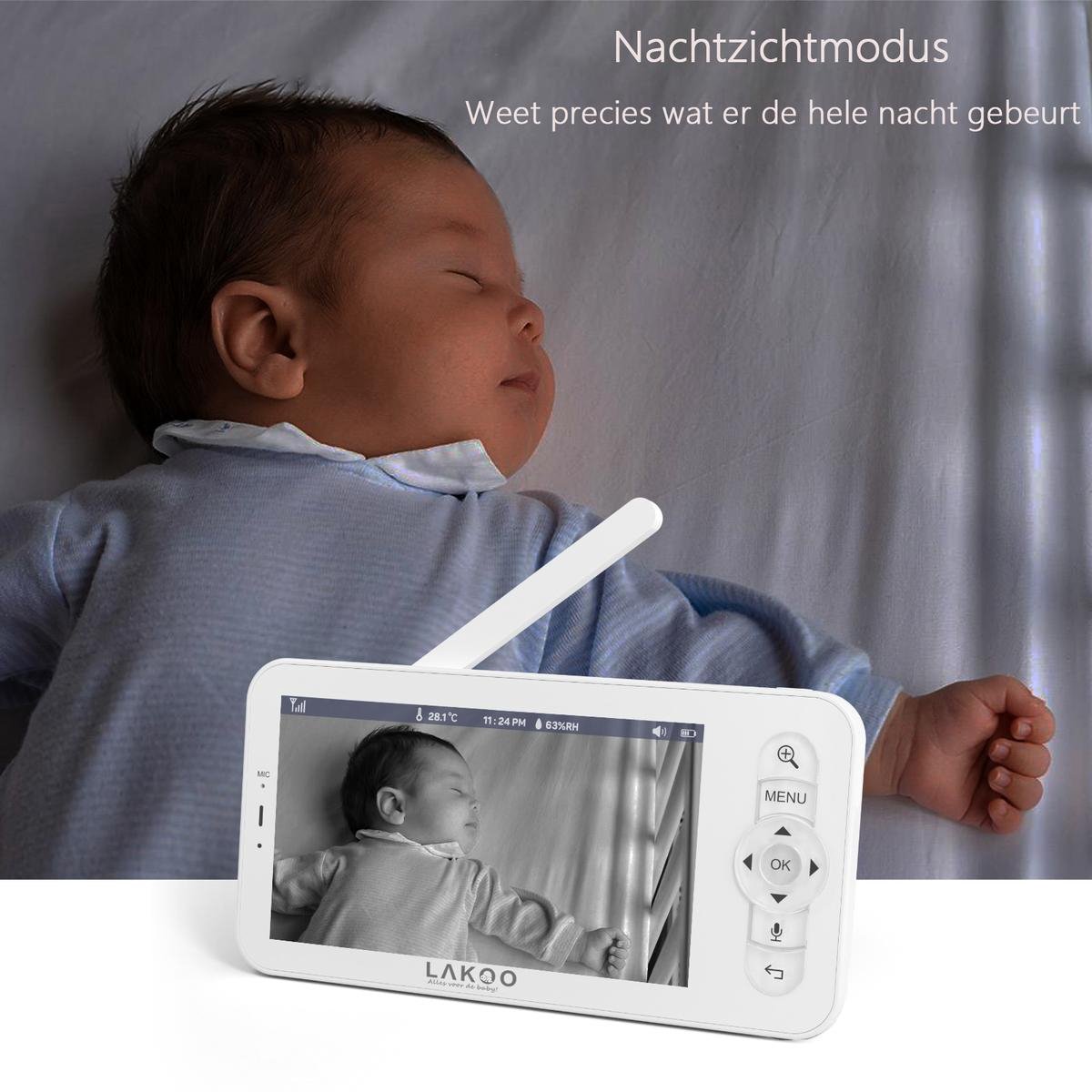 Lakoo Kitty Babyfoon met Camera 5 inch scherm Nieuwe versie