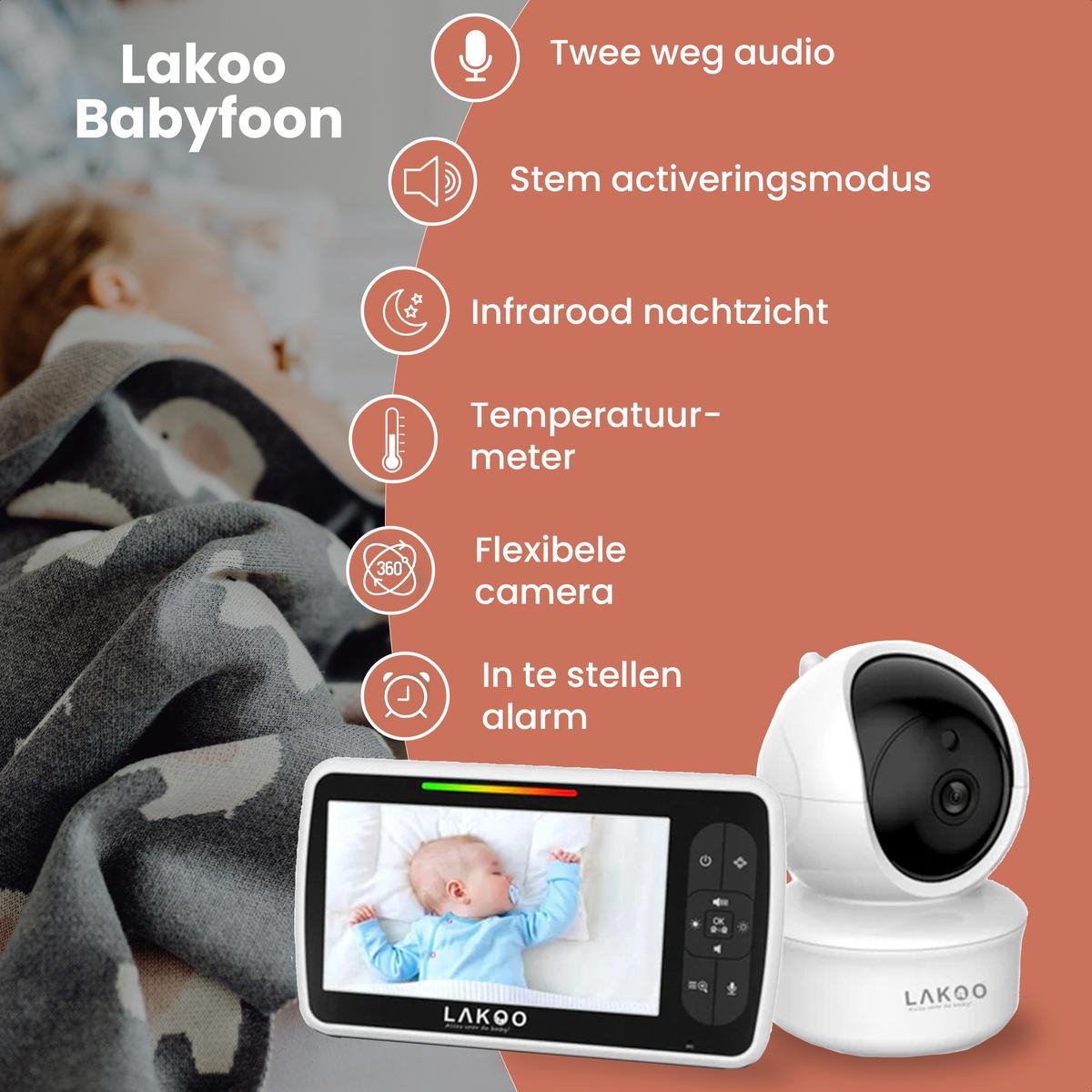 Lakoo PRO 5 Babyfoon met Camera en 5 inch Monitor