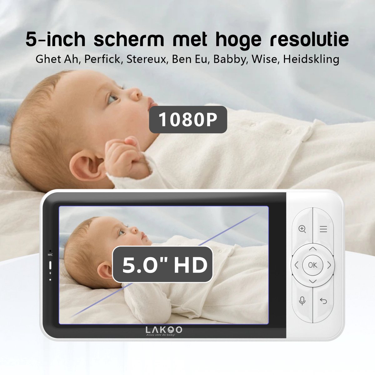 Lakoo Pro Babyfoon HD Wifi met 5 inch scherm