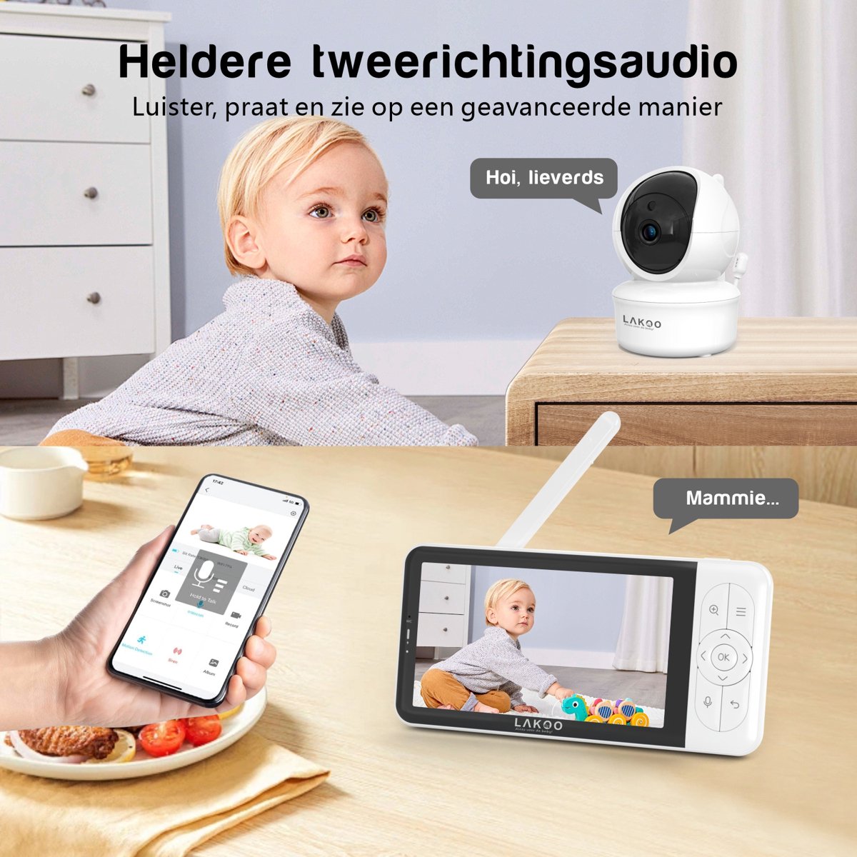 Lakoo Pro Babyfoon HD Wifi met 5 inch scherm