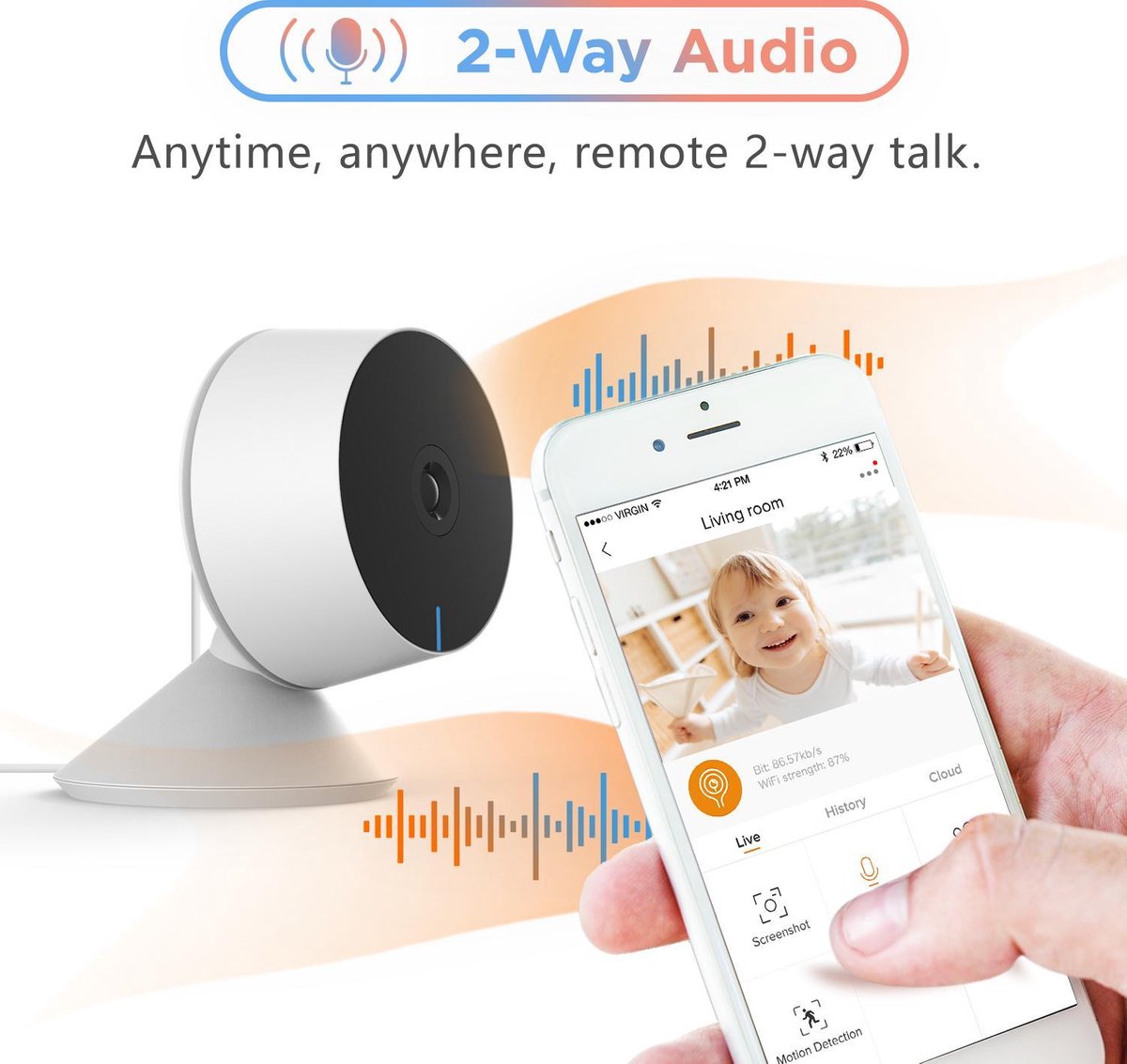 Laxihub 2MP Wifi Babyfoon met Camera en 32GB SD kaart