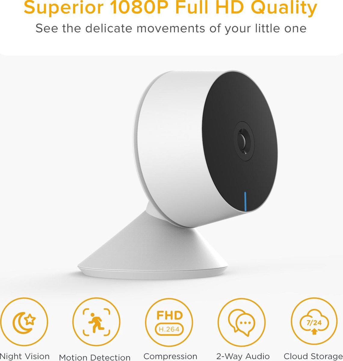 Laxihub 2MP Wifi Babyfoon met Camera en 32GB SD kaart