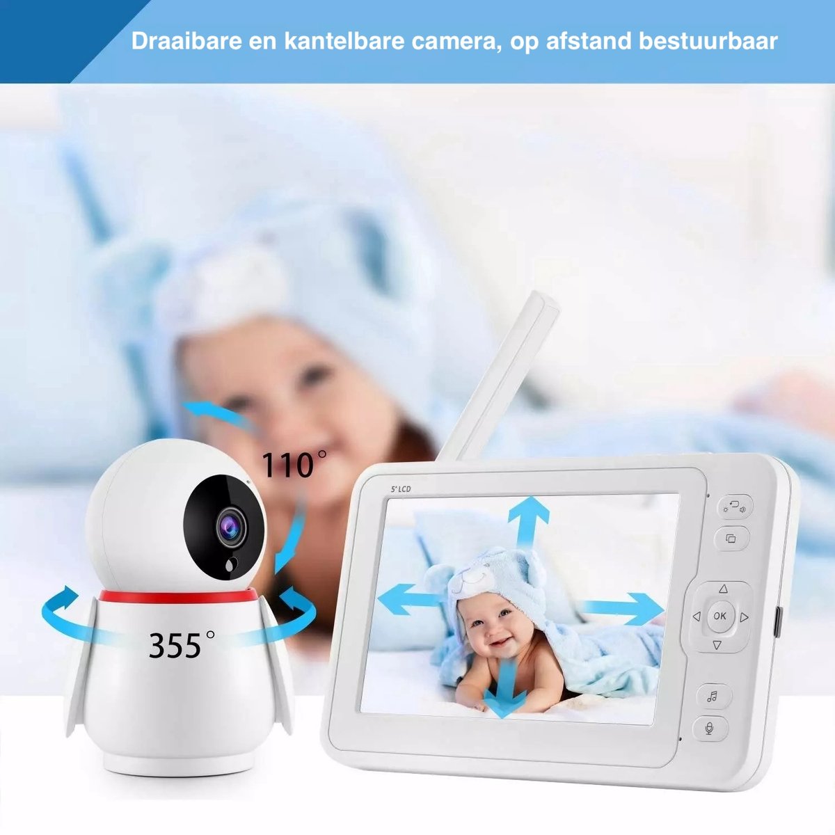 Lopoleis Babyfoon met Camera 5 inch 1080P Scherm