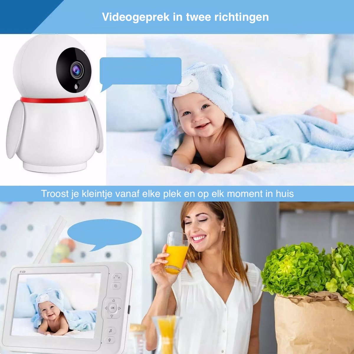 Lopoleis Babyfoon met Camera 5 inch 1080P Scherm