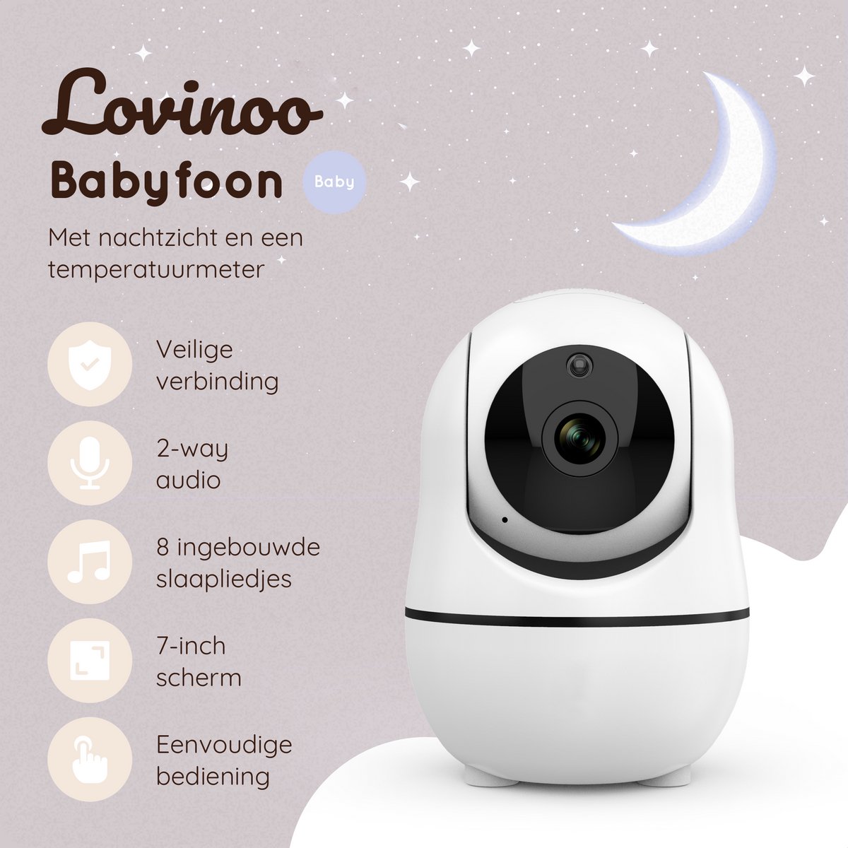Lovinoo Babyfoon 3 Camera's 7 Inch Scherm Uitbreidbaar Tot 4 Camera's