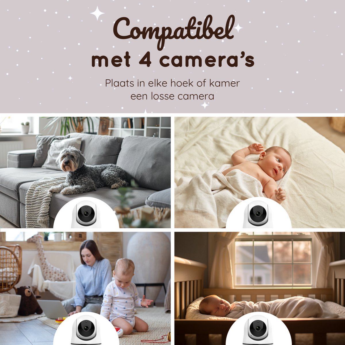 Lovinoo Babyfoon 3 Camera's 7 Inch Scherm Uitbreidbaar Tot 4 Camera's