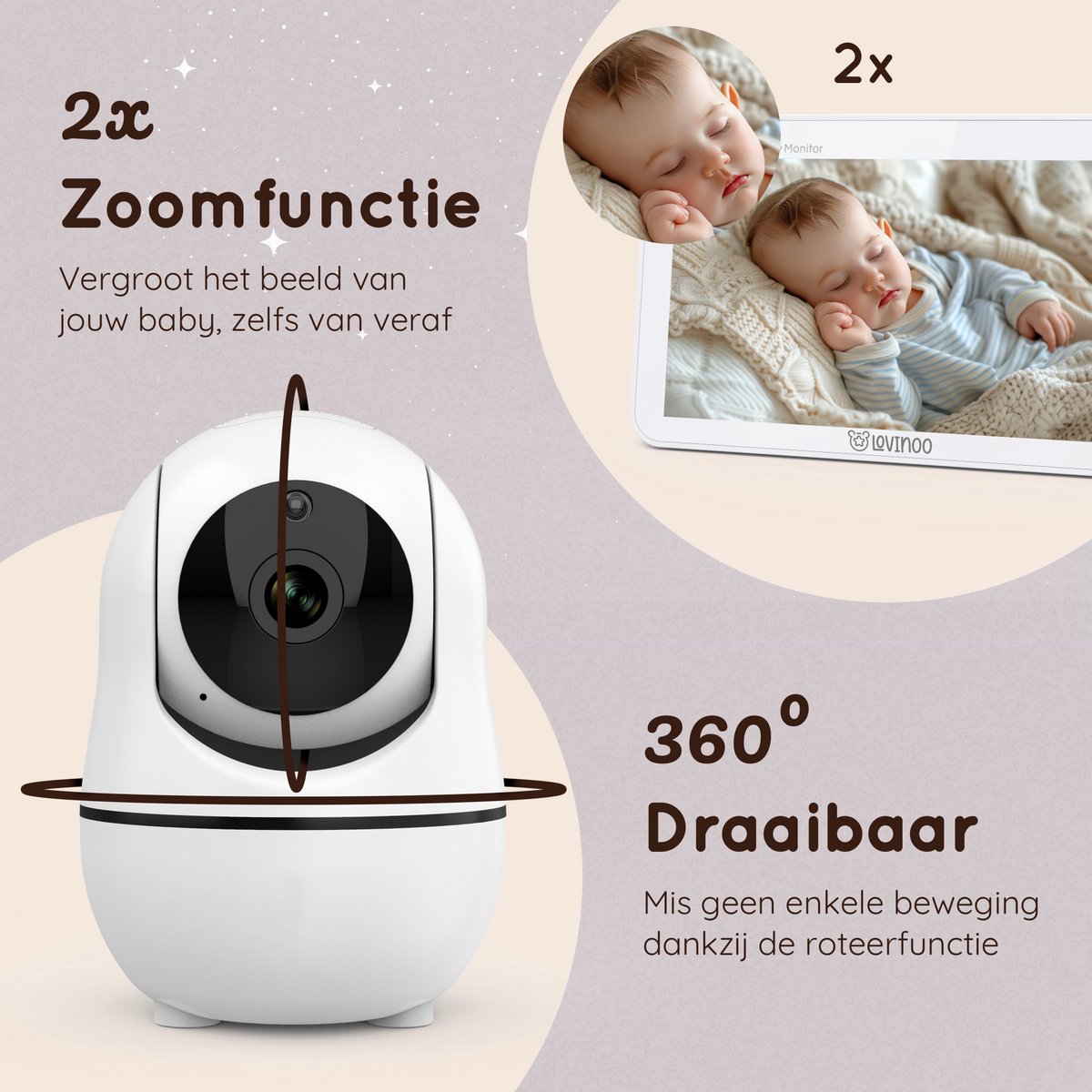 Lovinoo Babyfoon 3 Camera's 7 Inch Scherm Uitbreidbaar Tot 4 Camera's