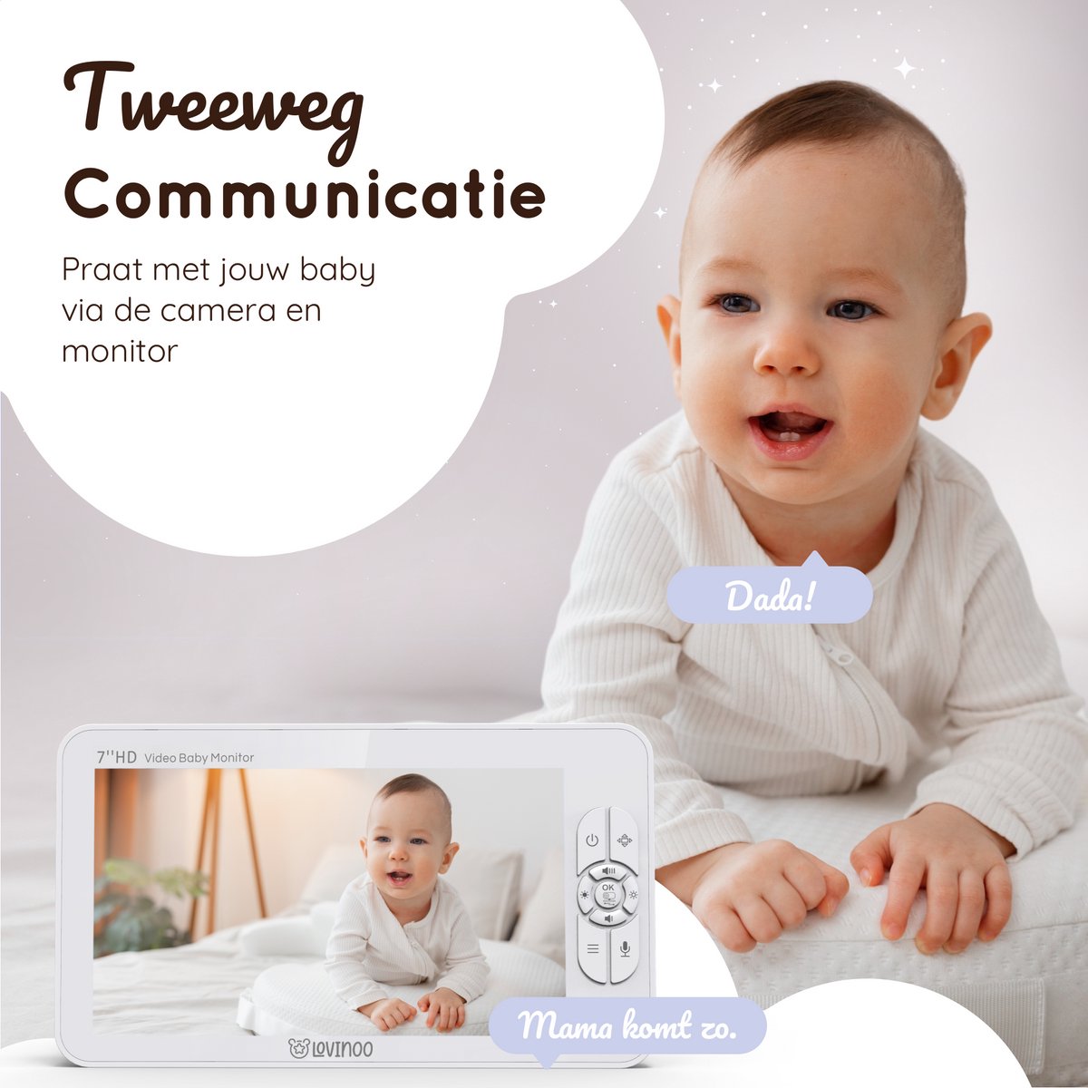 Lovinoo Babyfoon 3 Camera's 7 Inch Scherm Uitbreidbaar Tot 4 Camera's