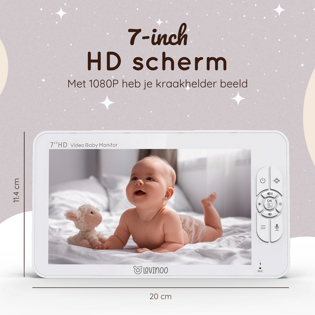 Lovinoo Babyfoon 3 Camera's 7 Inch Scherm Uitbreidbaar Tot 4 Camera's