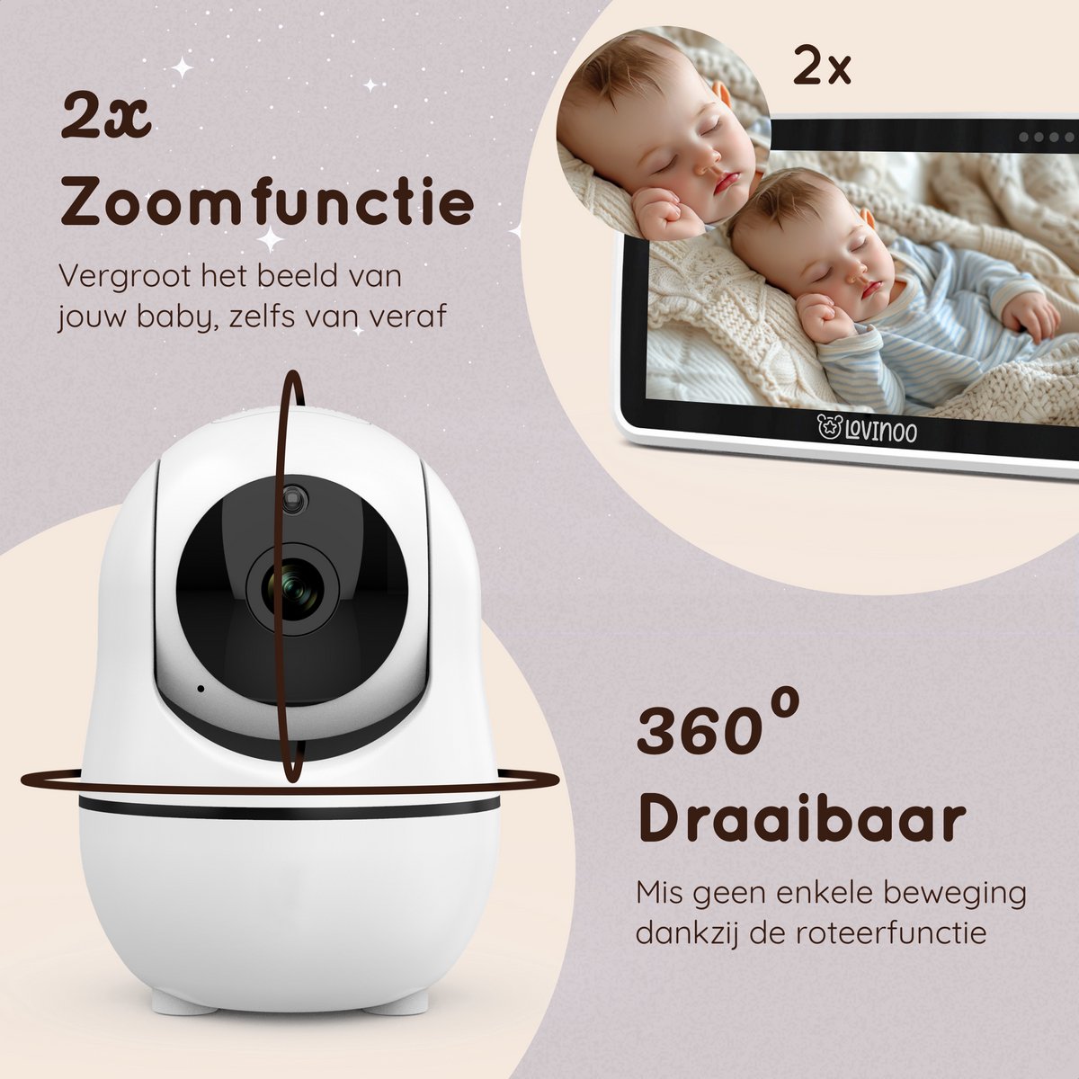 Lovinoo Babyfoon met 4 Camera's en 5.0 Inch Scherm