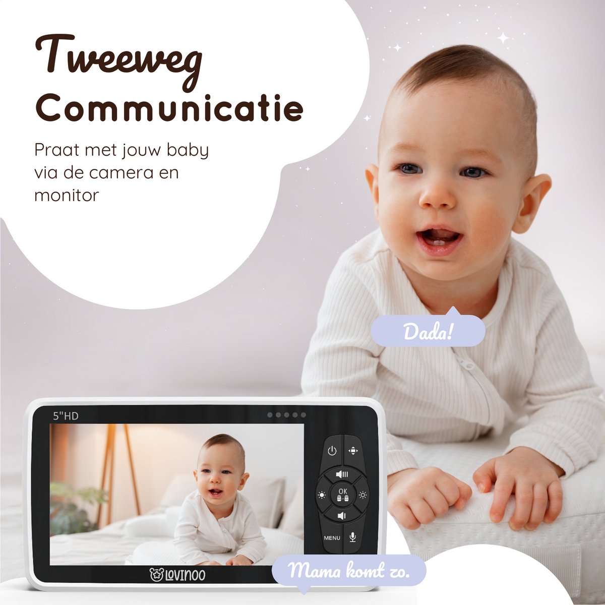 Lovinoo Babyfoon met 4 Camera's en 5.0 Inch Scherm
