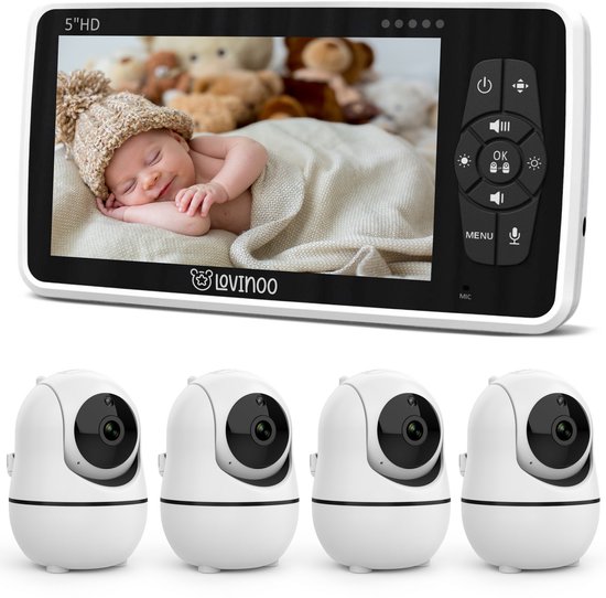 Lovinoo Babyfoon met 4 Camera's en 5.0 Inch Scherm