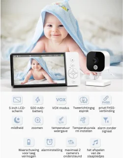 MKSS® Babyfoon met Camera en Scherm Full HD Wit