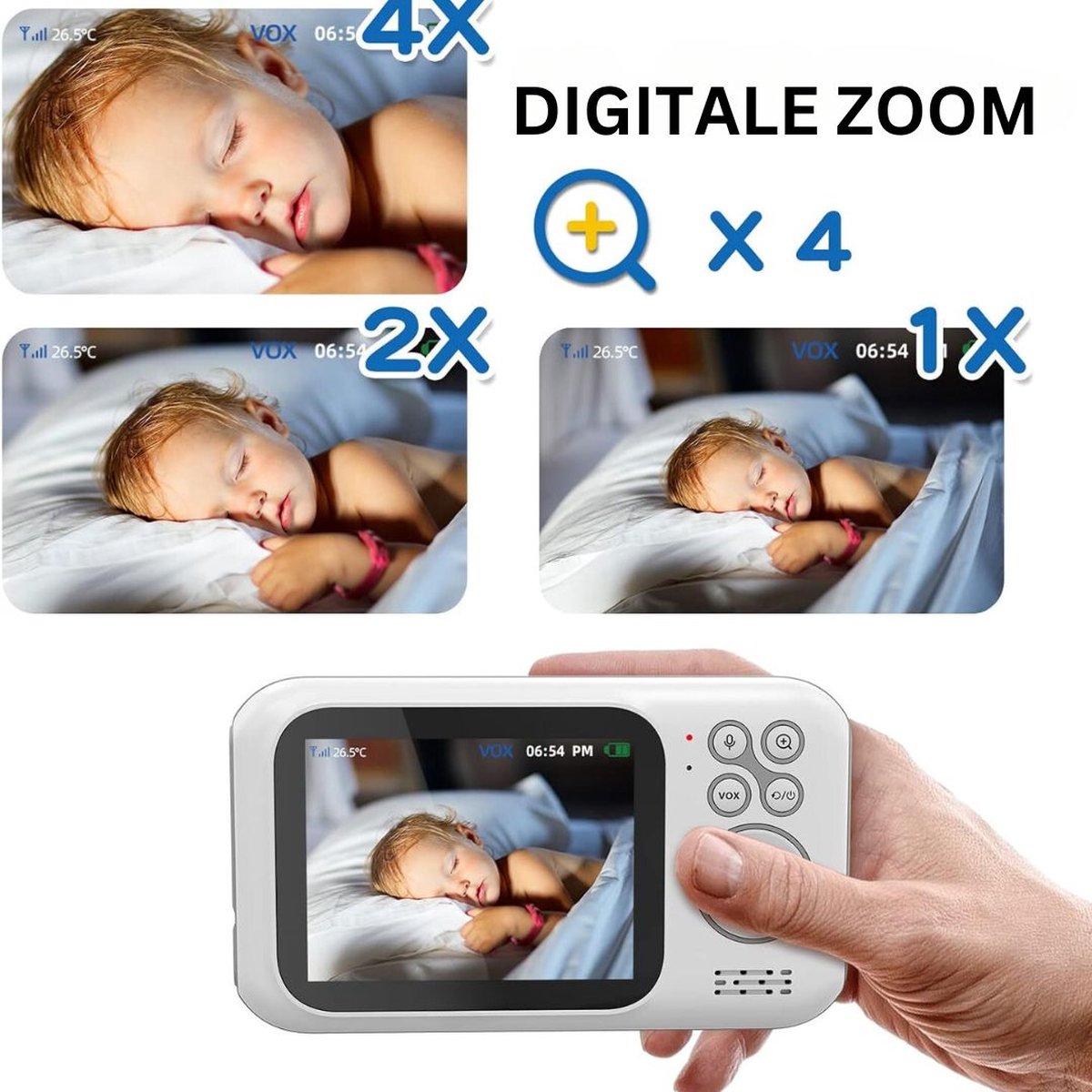 MKSS® Babyfoon met Camera Full HD Wit Grijs