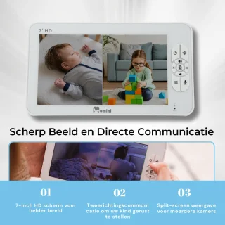 Momini DreamWatcher Draadloze Babyfoon 2 Camera's 7" LCD Wit