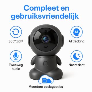 Narvie Robot Camera 1080P HD Zwart inclusief 32GB Micro SD