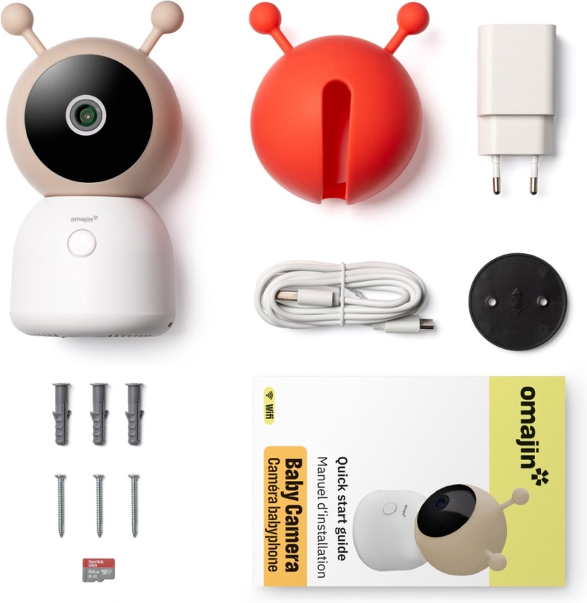 omajin Baby Camera 2K HD Pan & Tilt Wit inclusief 64GB MicroSD