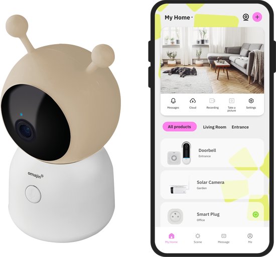 omajin Baby Camera 2K HD Pan & Tilt Wit inclusief 64GB MicroSD