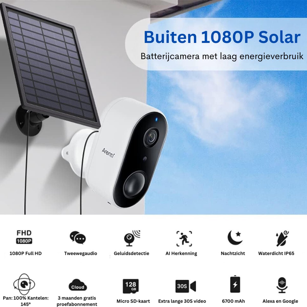 Outdoor Camera Solar Draadloze Beveiligingscamera Wit