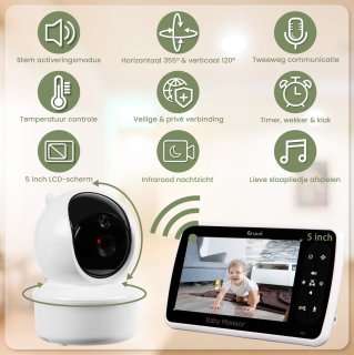 Saaf Babyfoon met Camera en 5" Monitor Wit