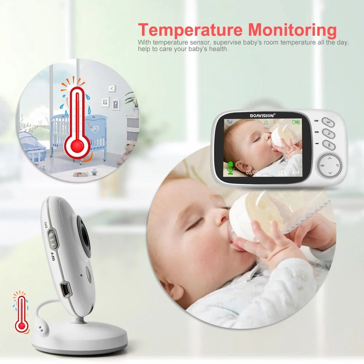 Stellar Babyfoon met Camera 3.2 Inch LCD Wit
