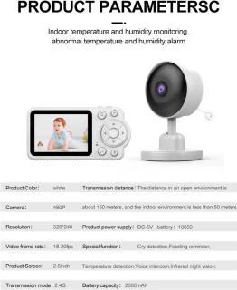 TKMARS Babyfoon met Camera 2,8 inch HD scherm