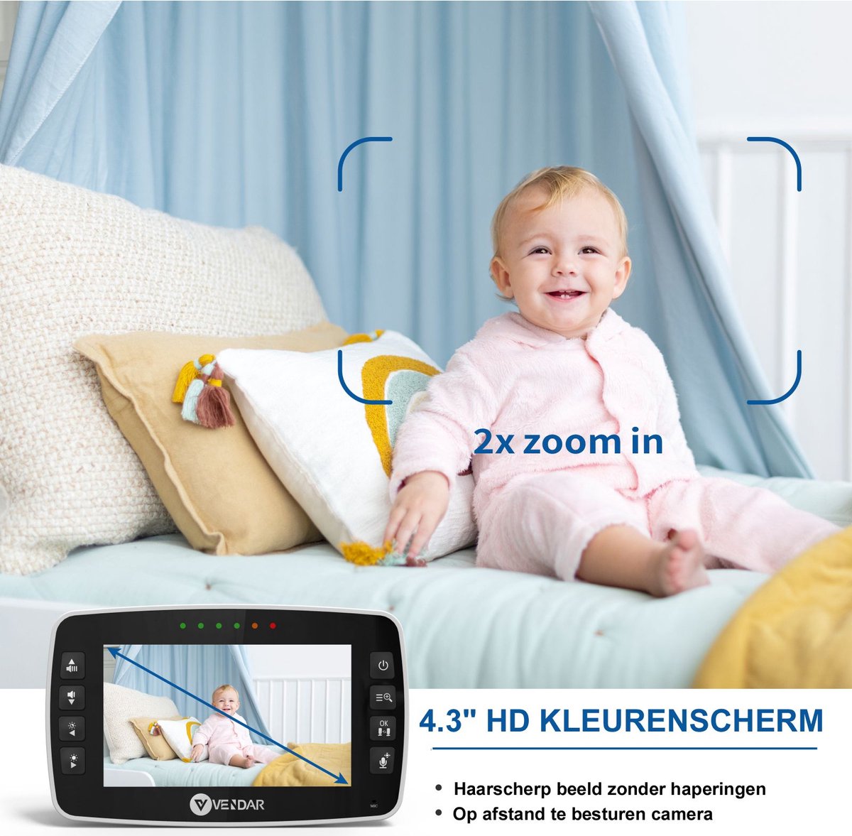 Vendar Babyfoon PRO 4.3 Inch met Camera