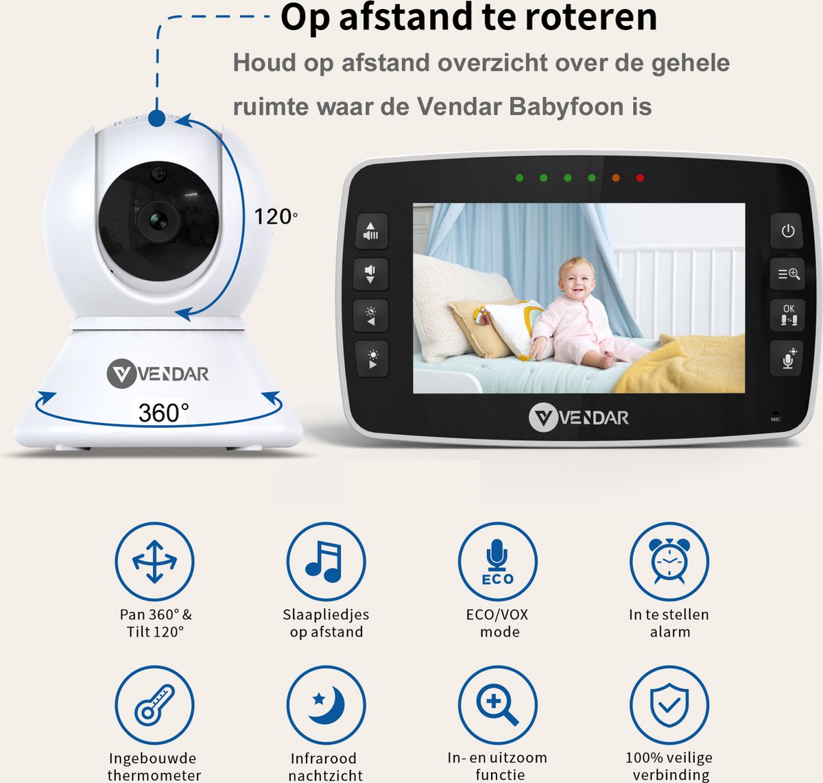 Vendar Babyfoon PRO 4.3 Inch met Camera